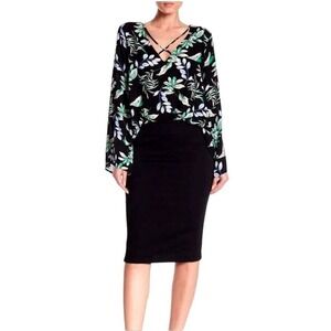 Lush Flowy‎ lightweight Leaf Print Blouse size medium  tunic